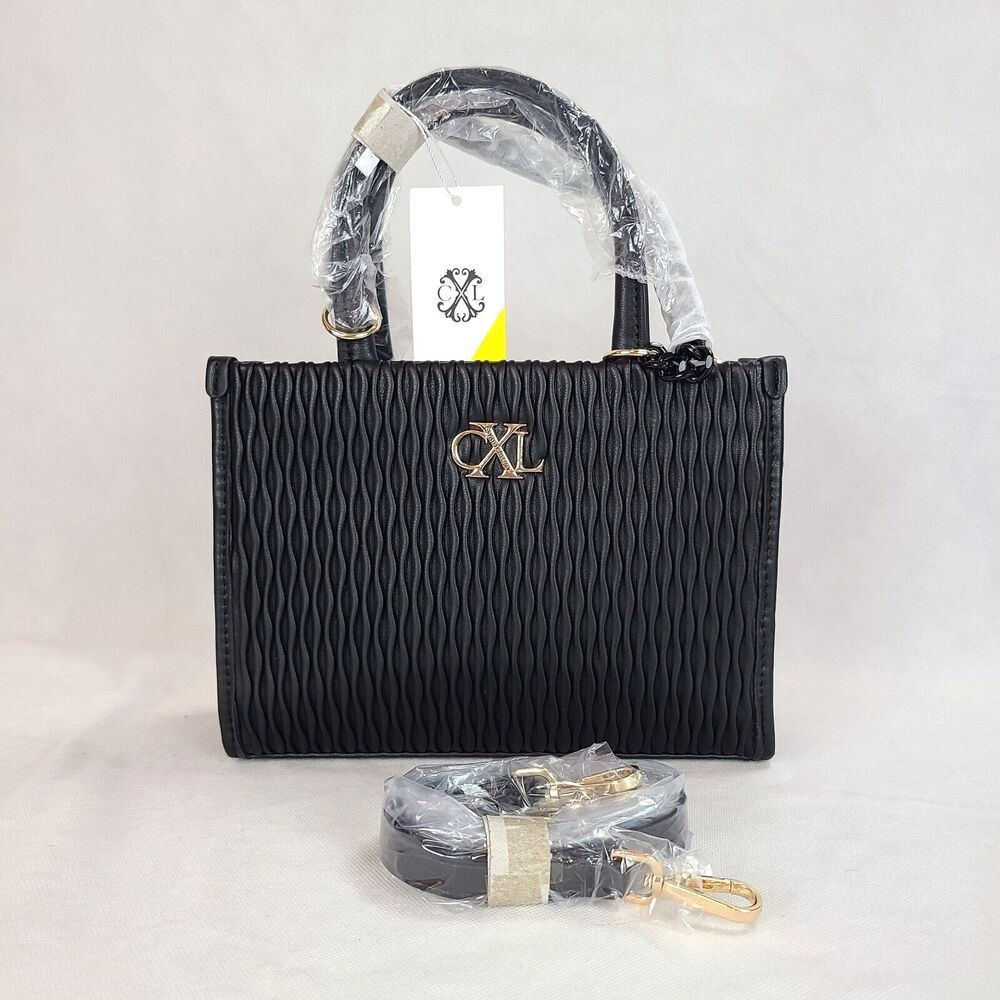 New CXL by CHRISTIAN LACROIX "Normandy" Black Ruching Satchel Purse $138